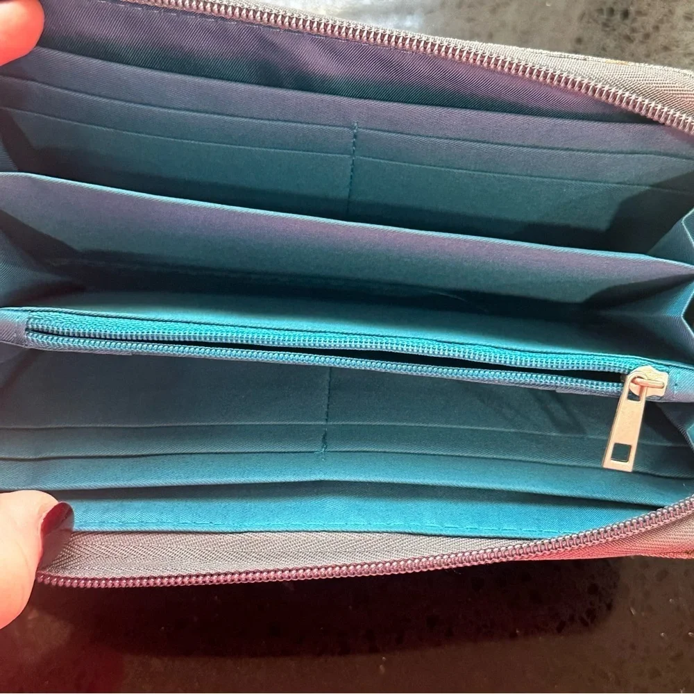 Travelon RFID Blocking Zip-Around Slim Wallet - Heather Grey & Teal
